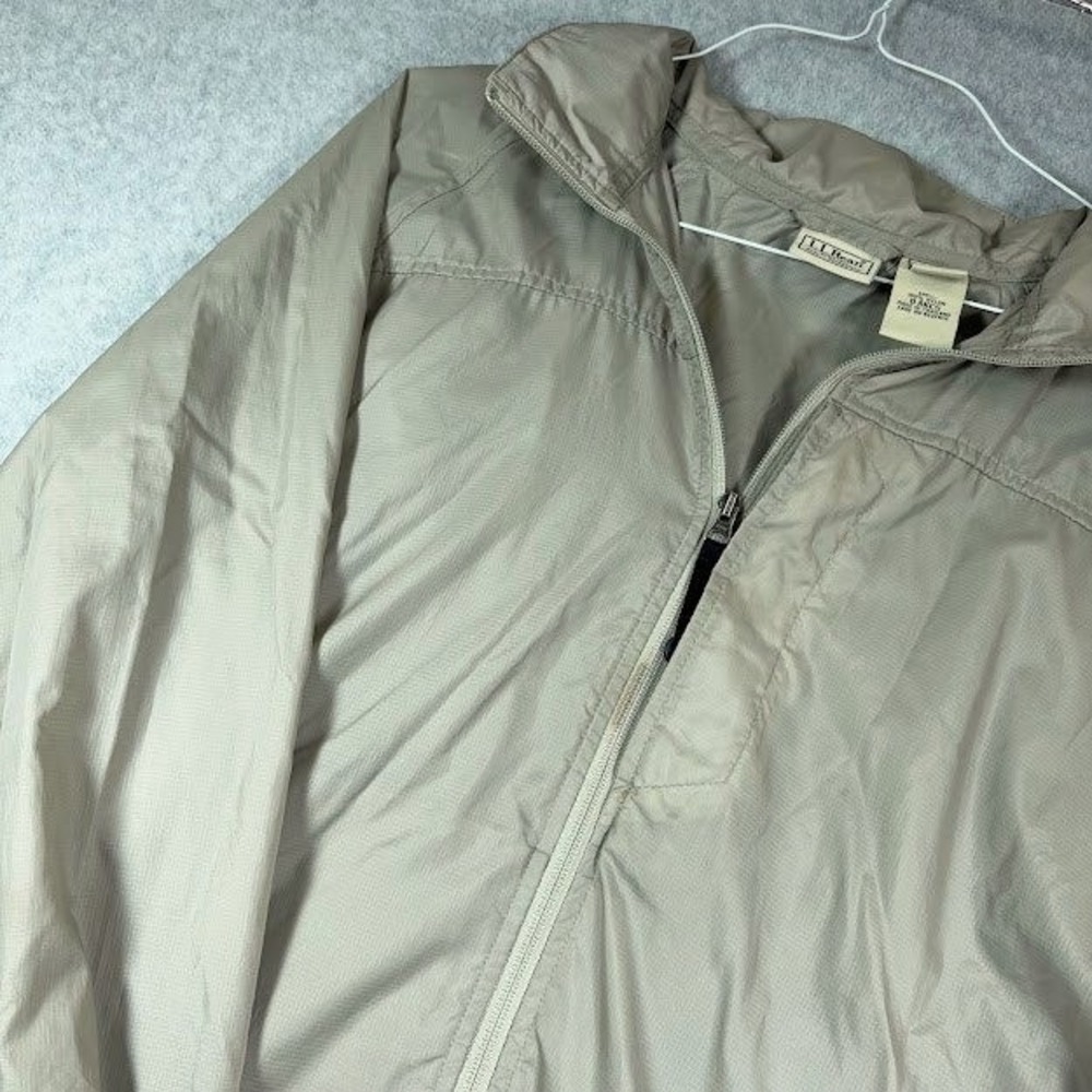LL Bean Lightweight Nylon Full Zip Jacket Mens Large Tan Khaki Outdoor Casual